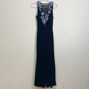 Jessica McClintock Vintage Dress Y2K Velvet Embroidered  Sleeveless 6